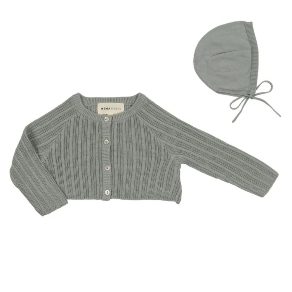 Baby Crop Cardigan And Bonnet Set, Size 6m, Powder Blue